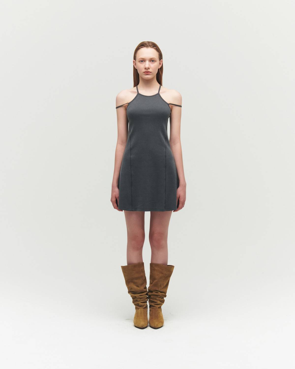 PIGMENT RIBBED COTTON DRESS, CHACOAL